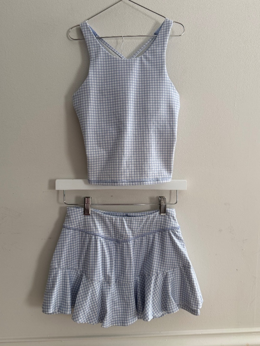 All In Motion Blue Gingham Check Skort Tank Top Set Athletic Dress Sporty Preppy